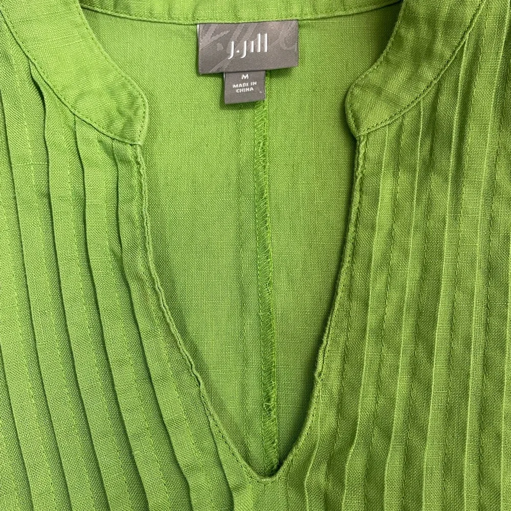 J. Jill Linen Pintuck Pleated Sleeveless Maxi Dress Apple Green Size M Lagenlook - Picture 8 of 10
